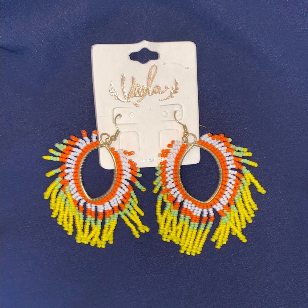 Vibrant Beaded Hoop Earrings New Beaded Made in India Boho